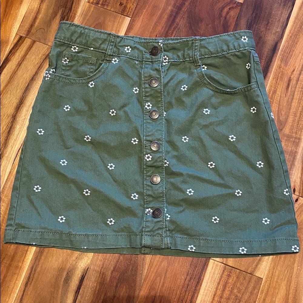 Girls Size 12 Gymboree Olive Mini Skirt with Embroidered Daisies